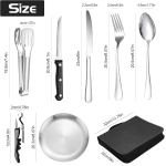 Camping Cutlery Set for 2 People - Portable Stainless Steel Outdoor Tableware Set for Camping, Picnic and Travel - with Knife, Fork, Spoon and Plate in Carry Bag - Image 2