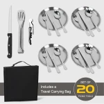 Camping Cutlery Set for 2 People - Portable Stainless Steel Outdoor Tableware Set for Camping, Picnic and Travel - with Knife, Fork, Spoon and Plate in Carry Bag - Image 5