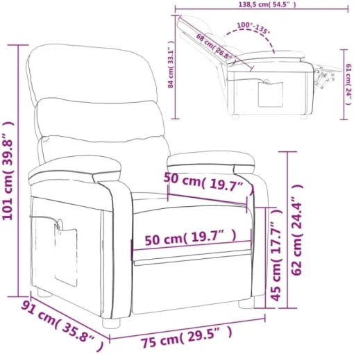 vidaXL Massage Chair Home Office Furniture Adjustable Wingback Sofa Massage Reclining Push Chair TV Recliner Armchair Grey Faux Leather - Image 2