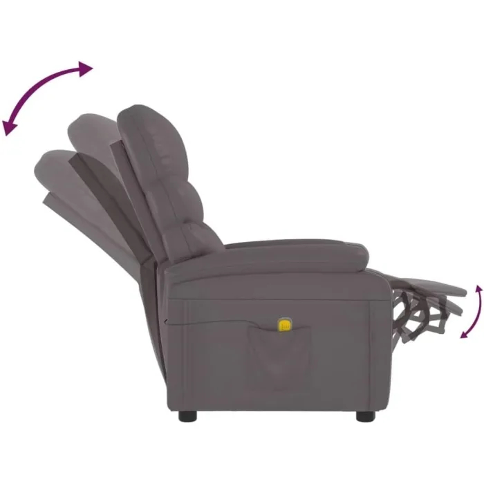 vidaXL Massage Chair Home Office Furniture Adjustable Wingback Sofa Massage Reclining Push Chair TV Recliner Armchair Grey Faux Leather - Image 7