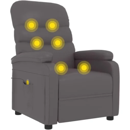 vidaXL Massage Chair Home Office Furniture Adjustable Wingback Sofa Massage Reclining Push Chair TV Recliner Armchair Grey Faux Leather - Image 8