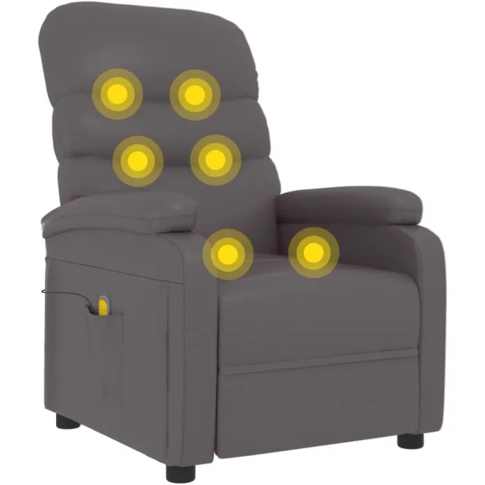 vidaXL Massage Chair Home Office Furniture Adjustable Wingback Sofa Massage Reclining Push Chair TV Recliner Armchair Grey Faux Leather - Image 8