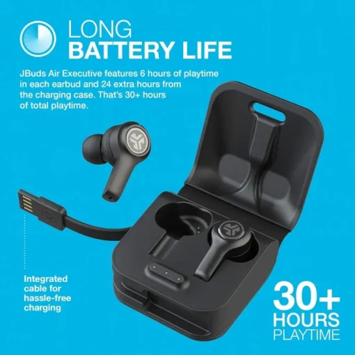 JLab Audio JBuds Air Executive True Wireless Bluetooth Earbuds + Charging Case, Black, C3 Calling with Dual Microphones, Long Playtime, Bluetooth 5.0 Connection, 3 EQ Settings (Renewed) - Image 2