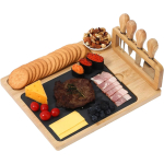Wooden Cheese Board with Slate Plate + 4 Piece Cheese Knife Set 22.5 x 22.5 x 3.5cm