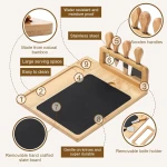 Wooden Cheese Board with Slate Plate + 4 Piece Cheese Knife Set 22.5 x 22.5 x 3.5cm - Image 3