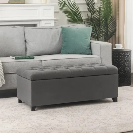 Adeco 40" Storage Ottoman Bench for Living Room - Grey