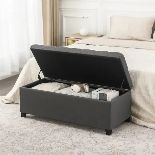 Adeco 40" Storage Ottoman Bench for Living Room - Grey - Image 2