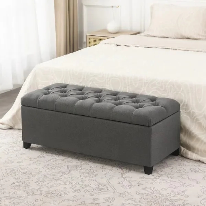 Adeco 40" Storage Ottoman Bench for Living Room - Grey - Image 3