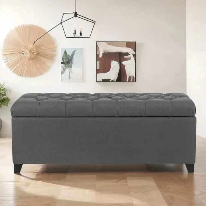 Adeco 40" Storage Ottoman Bench for Living Room - Grey - Image 5