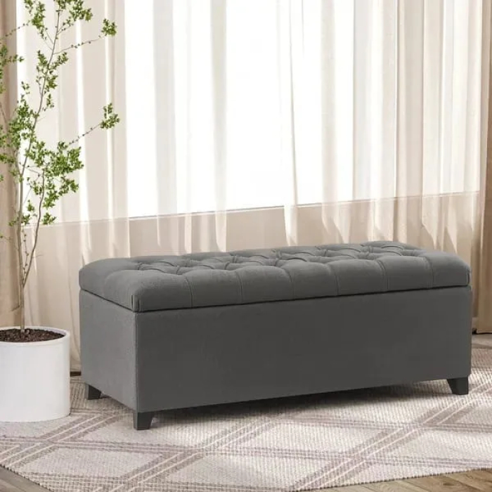 Adeco 40" Storage Ottoman Bench for Living Room - Grey - Image 6