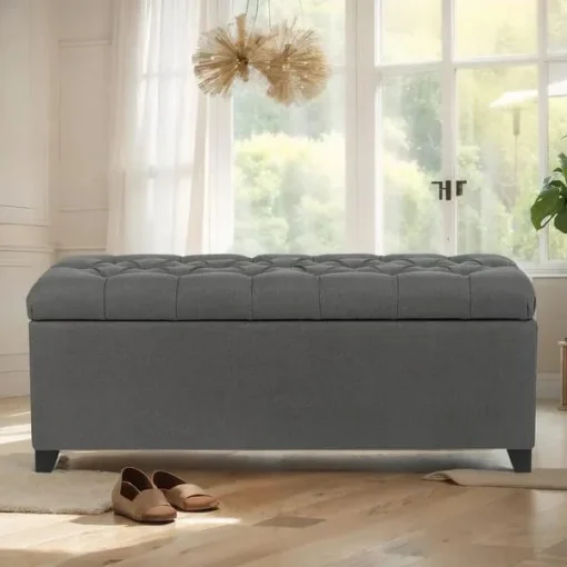 Adeco 40" Storage Ottoman Bench for Living Room - Grey - Image 7