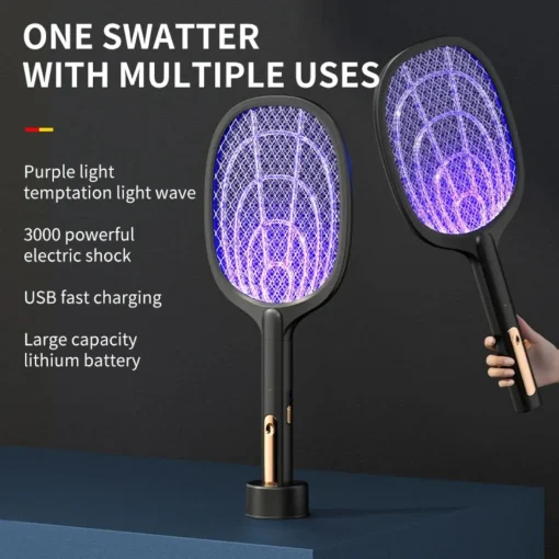 Electric fly swatter for mosquitoes moths insects with uv lamp with stand - Image 12