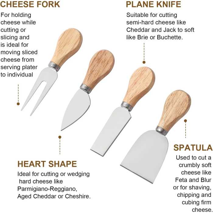 Wooden Cheese Board with Slate Plate + 4 Piece Cheese Knife Set 22.5 x 22.5 x 3.5cm - Image 7