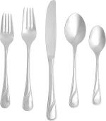 Amazon Basics 20-Piece Stainless Steel Modern Finish Flatware Set, Service for 4, Silver - Image 2