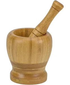 DecorRack Mortar and Pestle, 100% Natural Bamboo Spice Grinder, Decorative 4 inch Wooden Mortar and Pestle Set for Kitchen