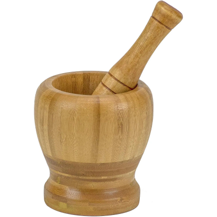 DecorRack Mortar and Pestle, 100% Natural Bamboo Spice Grinder, Decorative 4 inch Wooden Mortar and Pestle Set for Kitchen