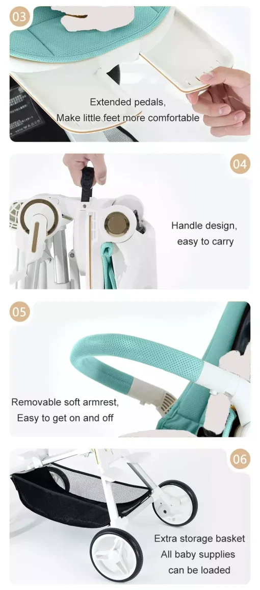 LIYI99 Lightweight One-Hand Fold Stroller, Multi-Mode Reclining Travel Stroller, Oversized Canopy, Extra Large Storage - Image 2