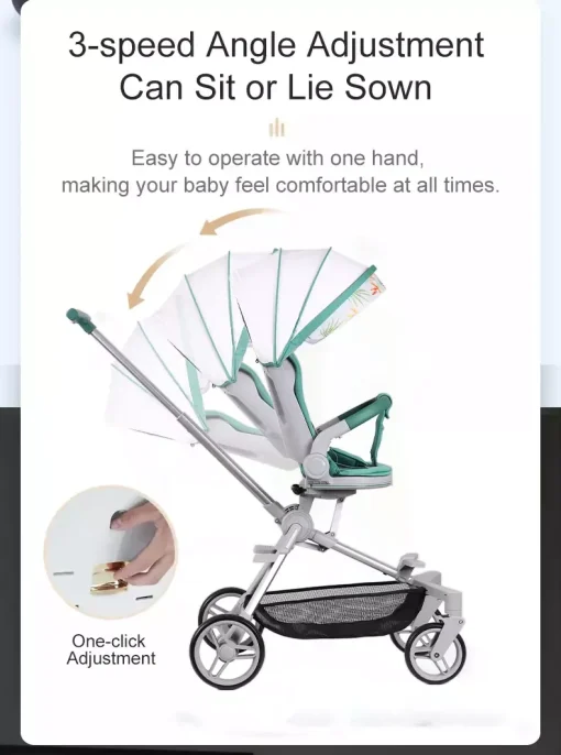 LIYI99 Lightweight One-Hand Fold Stroller, Multi-Mode Reclining Travel Stroller, Oversized Canopy, Extra Large Storage - Image 4