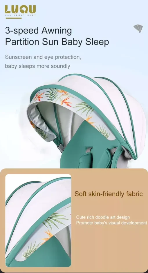 LIYI99 Lightweight One-Hand Fold Stroller, Multi-Mode Reclining Travel Stroller, Oversized Canopy, Extra Large Storage - Image 6