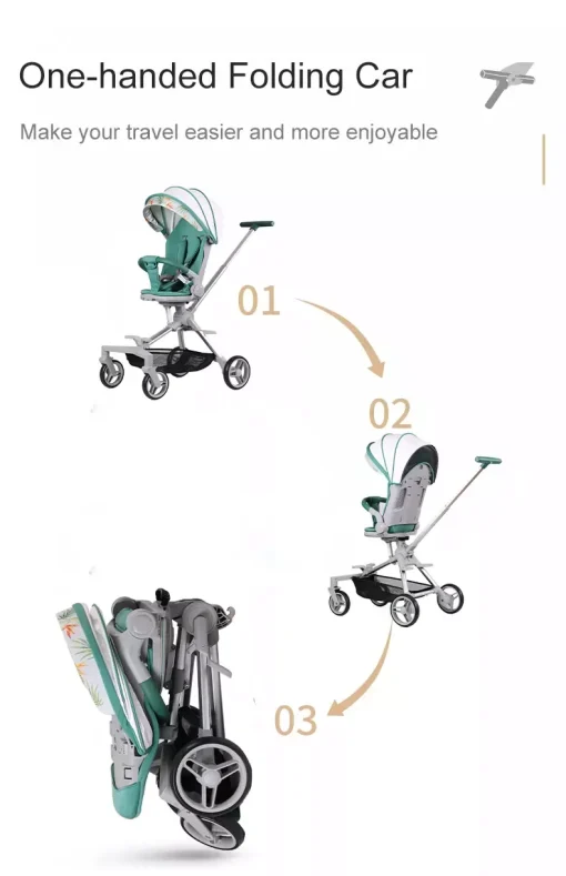 LIYI99 Lightweight One-Hand Fold Stroller, Multi-Mode Reclining Travel Stroller, Oversized Canopy, Extra Large Storage - Image 8